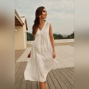 NWT - Hemp-Linen Frieeah White Midi Nightgown Dress - Size L